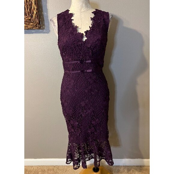 Lipsy Midi Dress 6 Us Eu 38 UK 10 Purple Stretch Hourglass Fit Sleeveless Lace - Picture 4 of 11